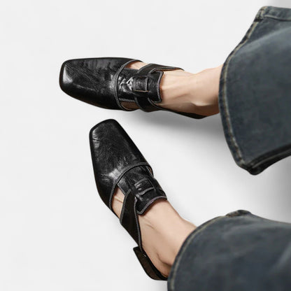 Margot | Cutout Cuir Talon Bloc Mules