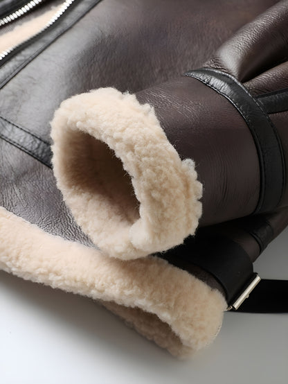 Aurèle | Veste Motard Shearling Marron