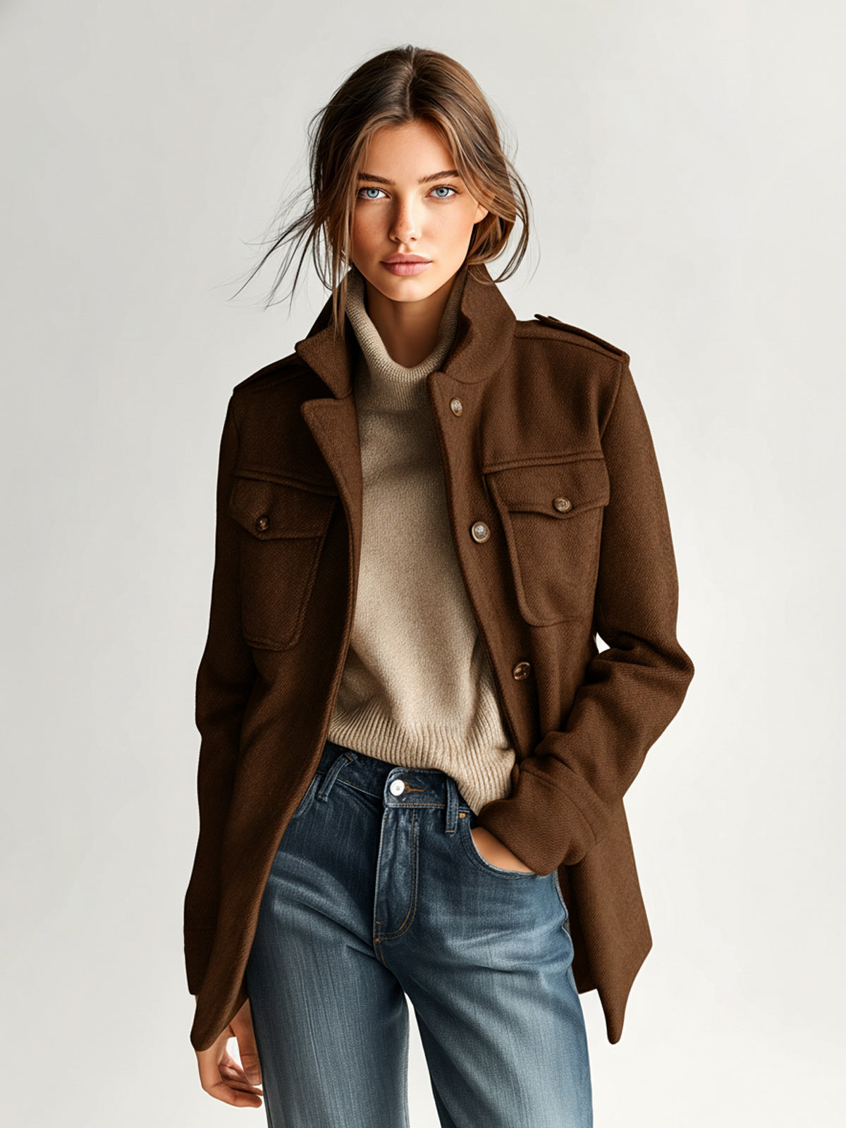 Manon | Manteau Court Militaire Kaki