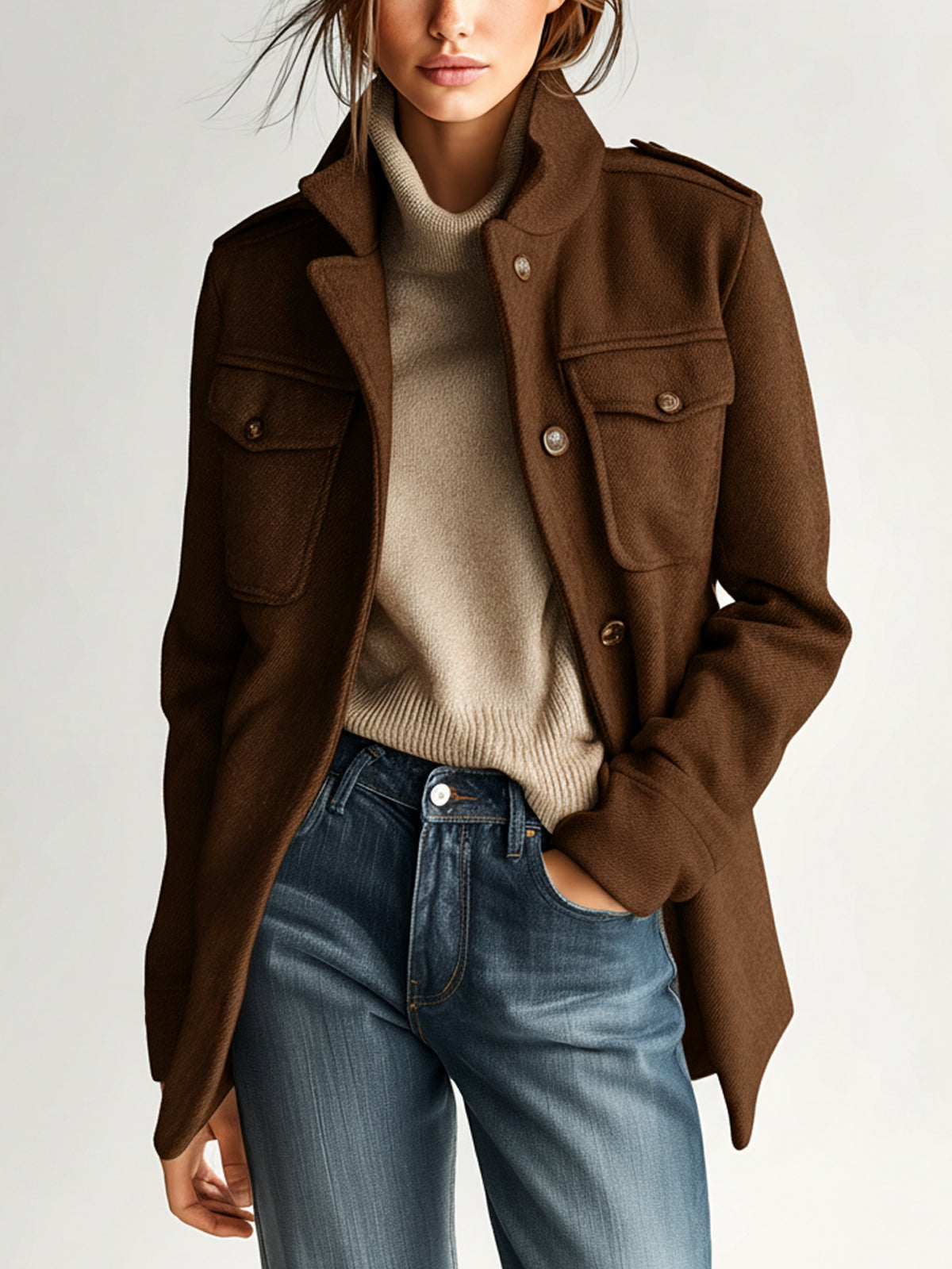 Manon | Manteau Court Militaire Kaki
