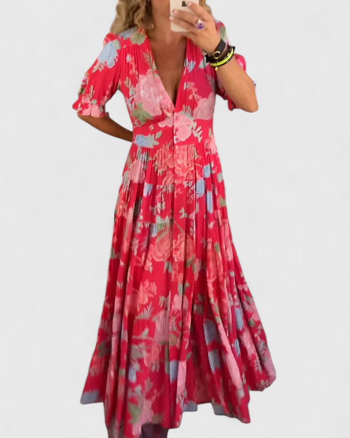 Dahlia | Aéré Floral Robe Mi-Longue