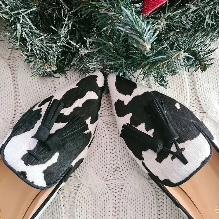 Adrienne | Cow Print Mocassins à Glands