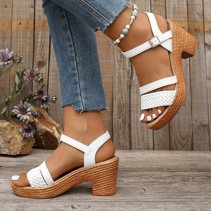 Delphine | Tressé Talon Bloc Sandales