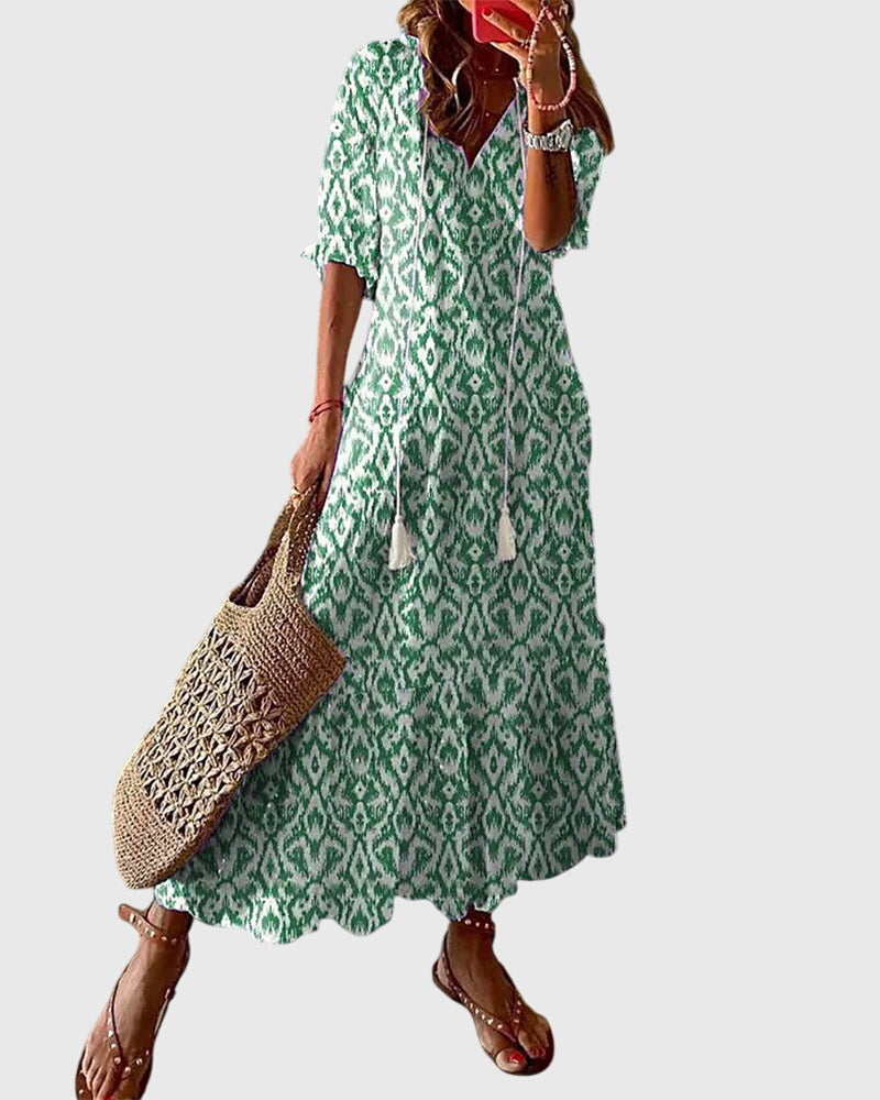 Paloma | Vintage Print Robe Mi-Longue