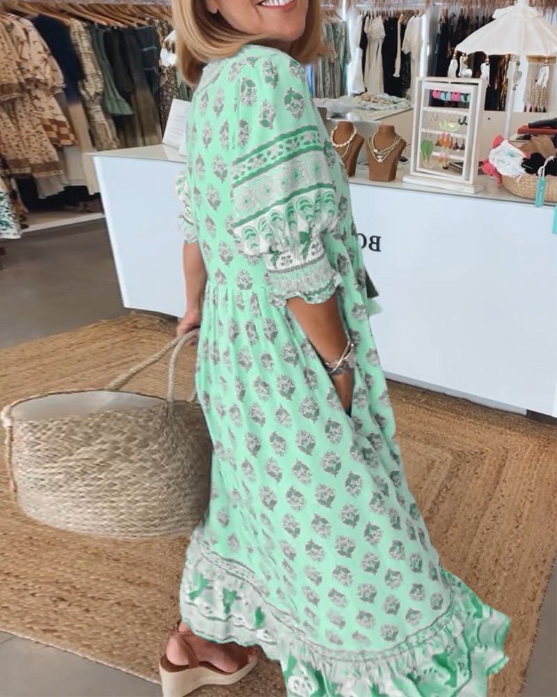 Isla | Floral Col en V Robe Mi-Longue