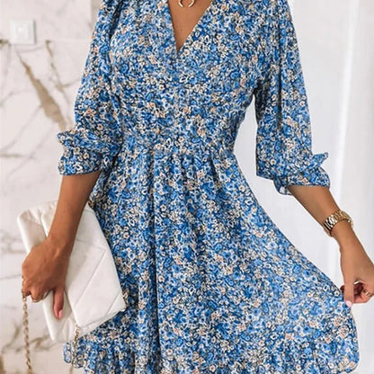 Camille | Robe Midi Florale à Manches Bouffantes