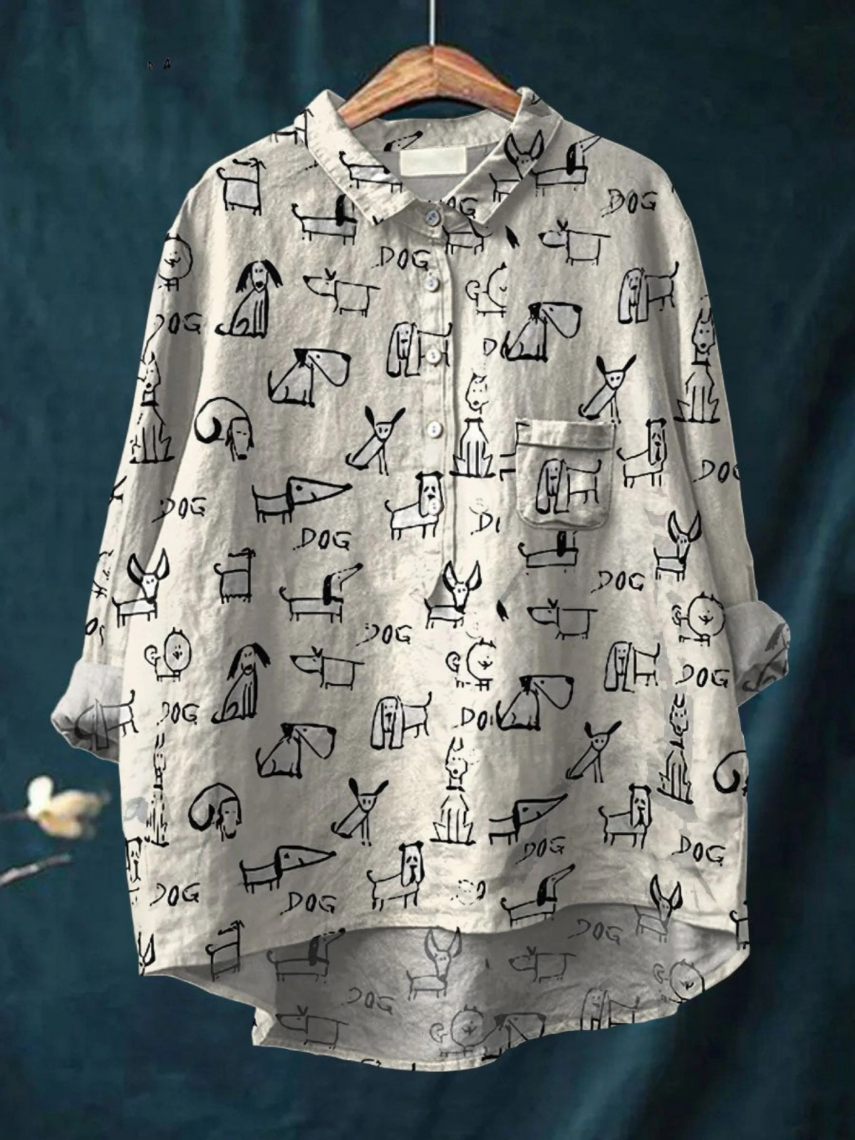 Céleste | Chemise Imprimé Chien Décontractée