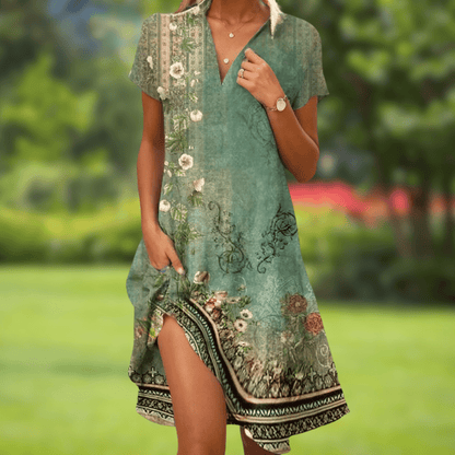 Camila | Floral Col en V Robe Mi-Longue