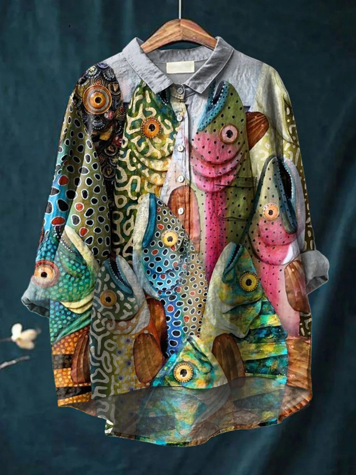 Inès | Chemise Imprimé Poisson Vintage