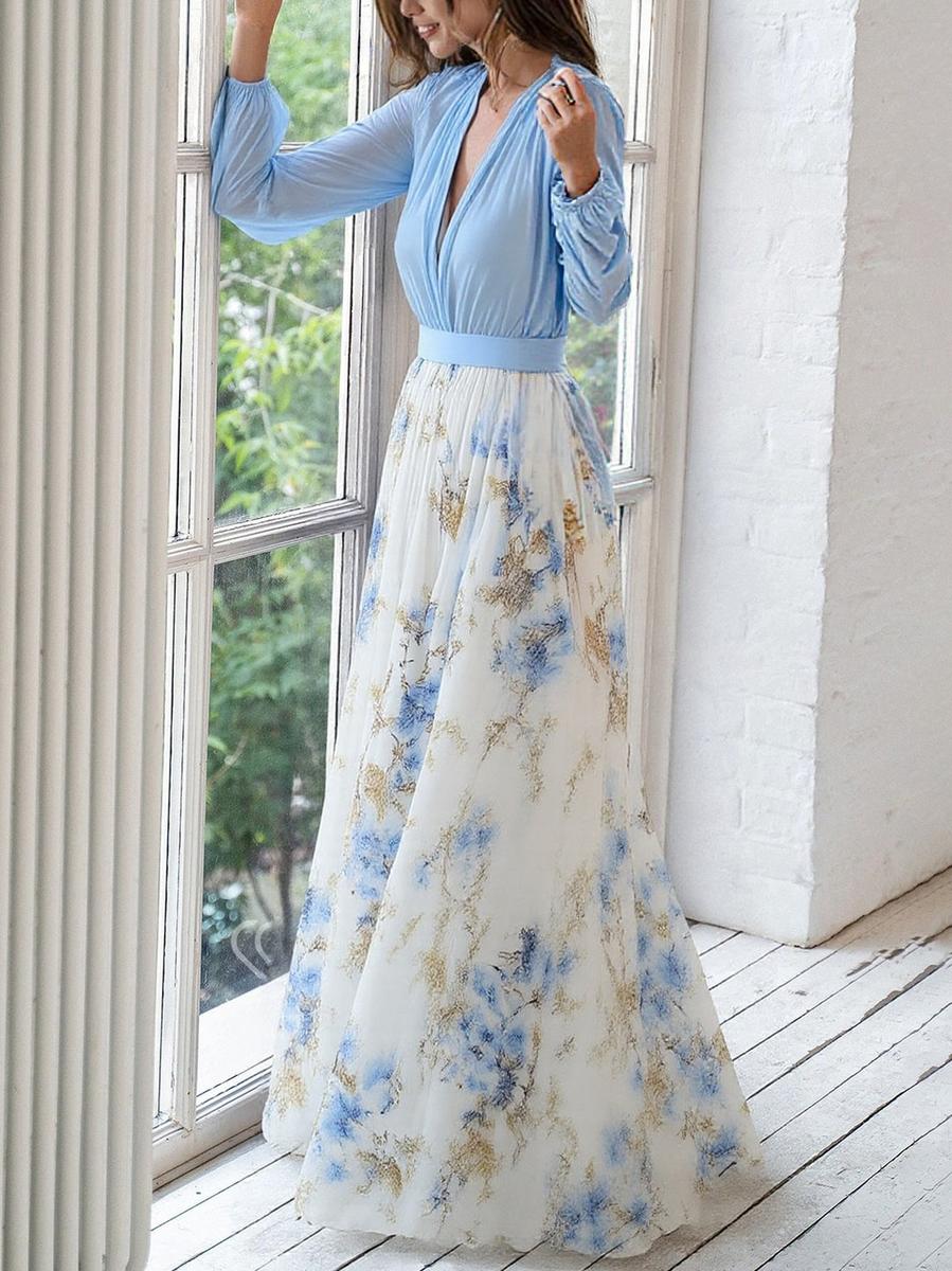Estelle | Robe Florale à Col V Évasé