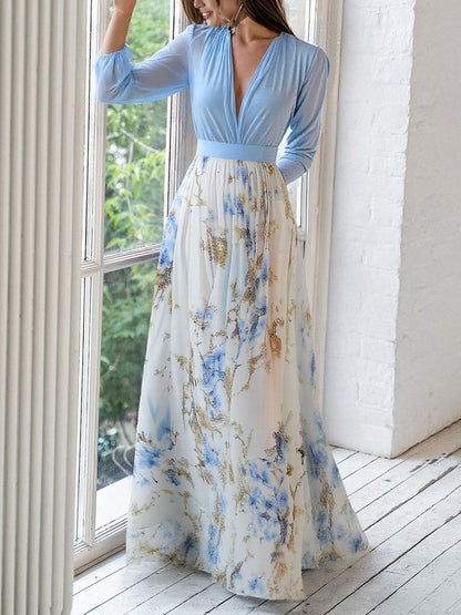 Estelle | Robe Florale à Col V Évasé