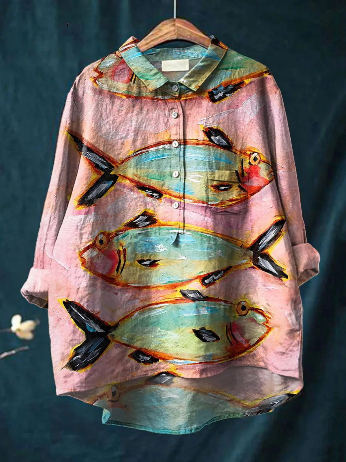 Élodie | Chemise Artistique Imprimé Poissons Vintage