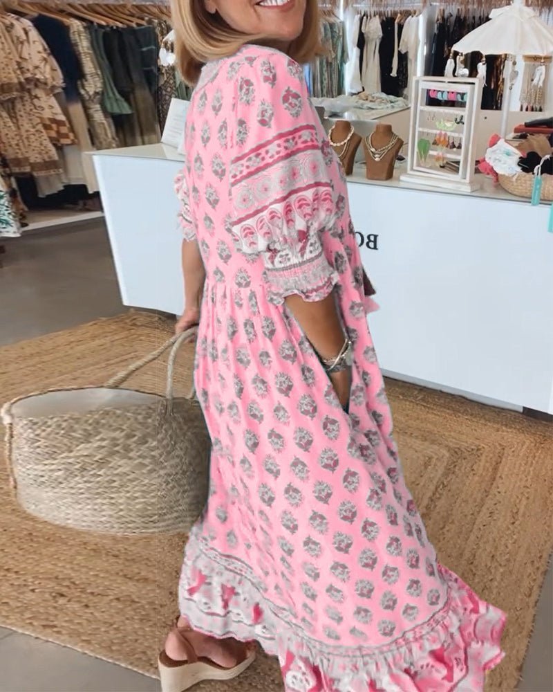 Celeste | Floral Col en V Robe Mi-Longue