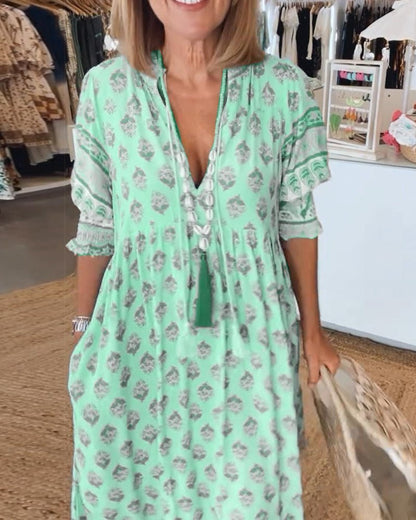 Isla | Floral Col en V Robe Mi-Longue