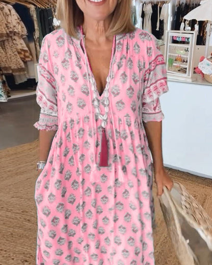 Isla | Floral Col en V Robe Mi-Longue
