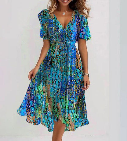 Aurora | Fluide Bleu Robe Mi-Longue