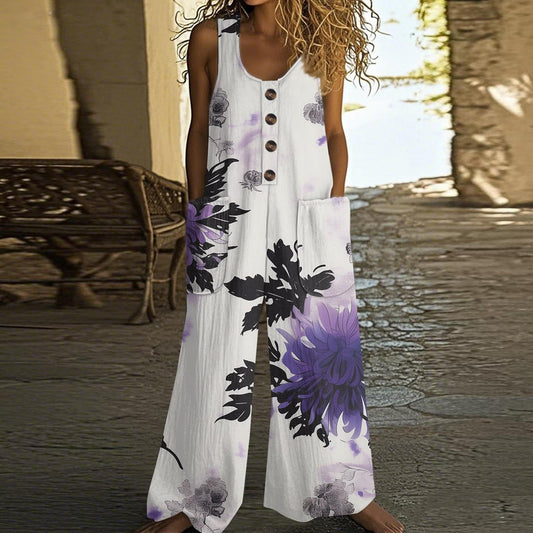 Aurora | Violet Fleur Jambes Larges Combinaison