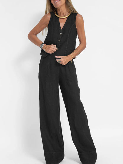Inès | Ensemble Veste Boutonnée et Pantalon Large