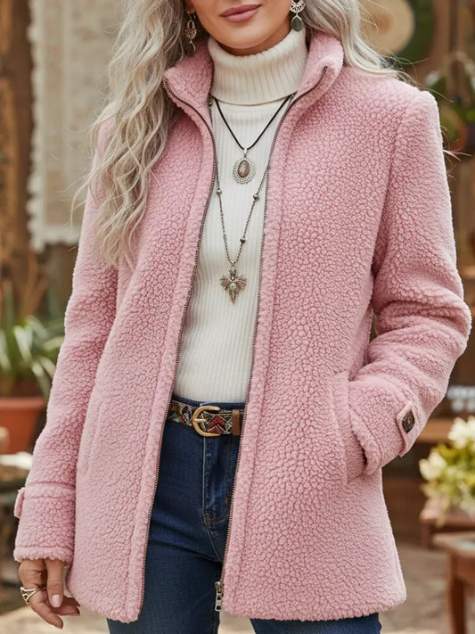 Claire | Veste Zippée Col Montant Effet Laine