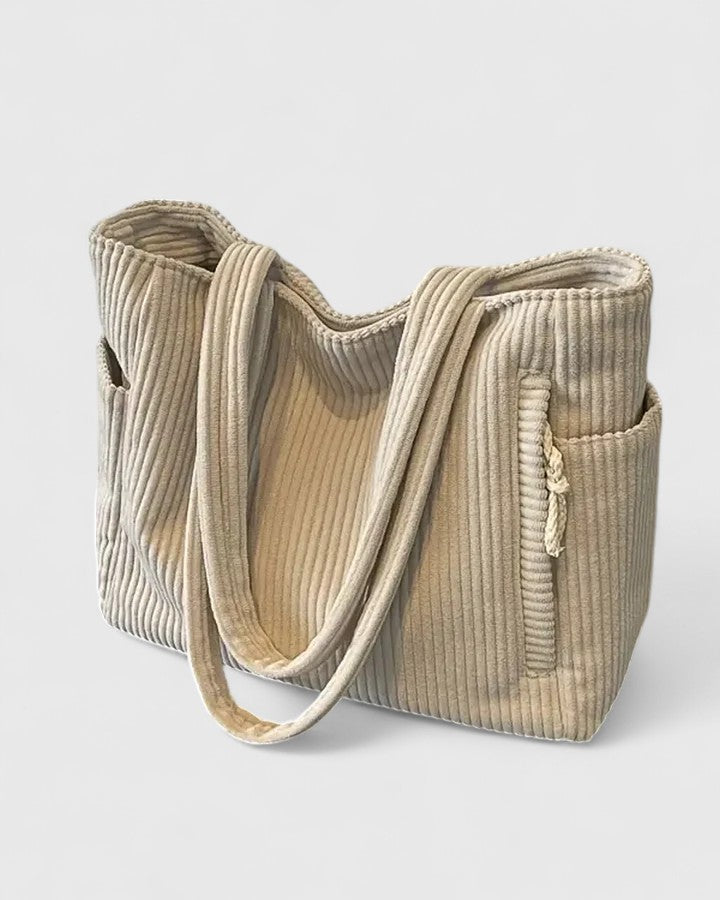 Solène | Sac Cabas Côtelé aux Détails Cordés