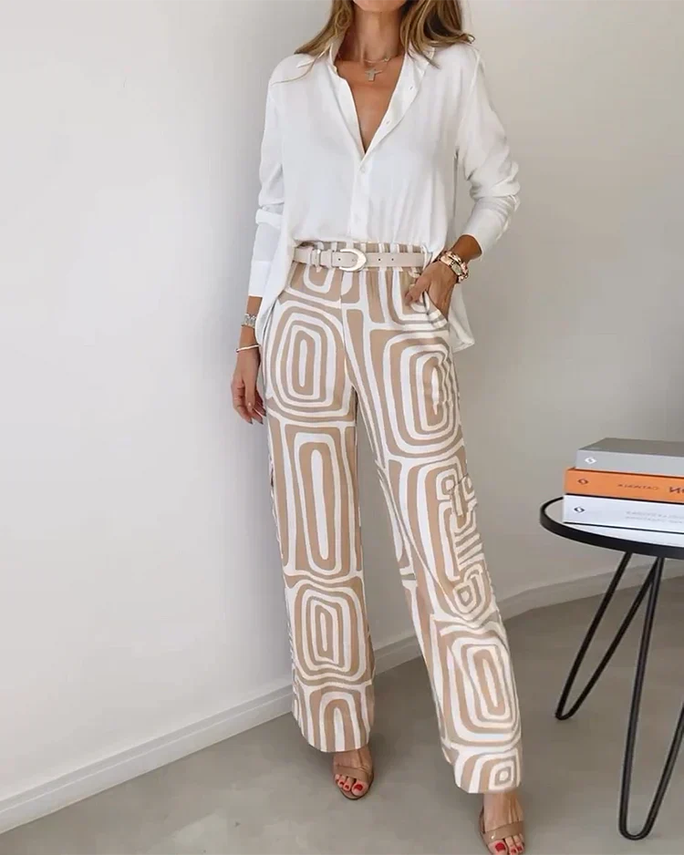 Margot | Ensemble Imprimé Géométrique avec Ceinture