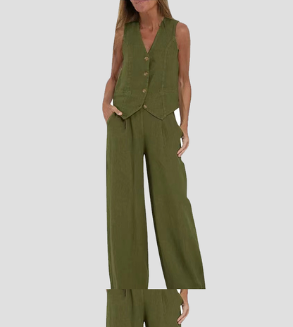 Inès | Ensemble Veste Boutonnée et Pantalon Large