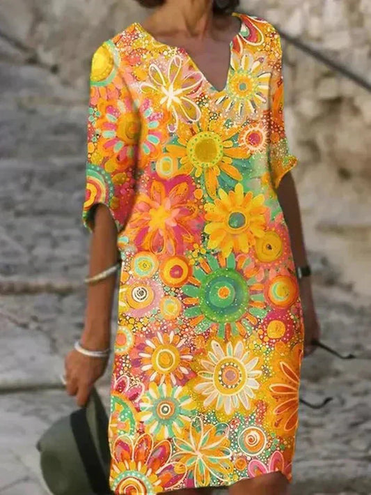 Celeste | Vibrant Floral Robe Mi-Longue