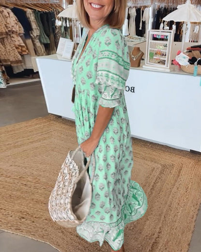 Celeste | Floral Col en V Robe Mi-Longue