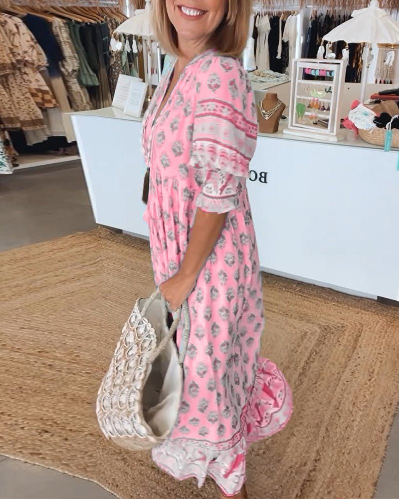 Celeste | Floral Col en V Robe Mi-Longue