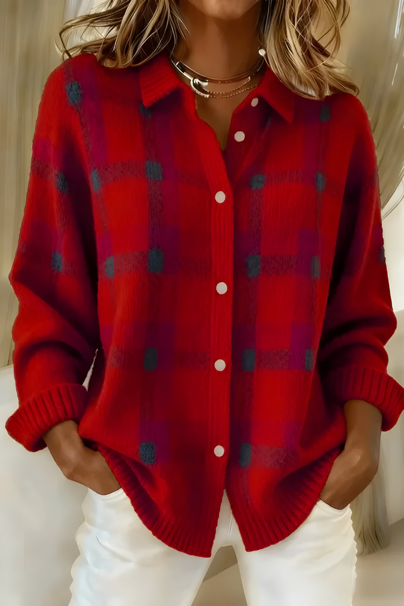 Nina | Oversize Check Maille Cardigan