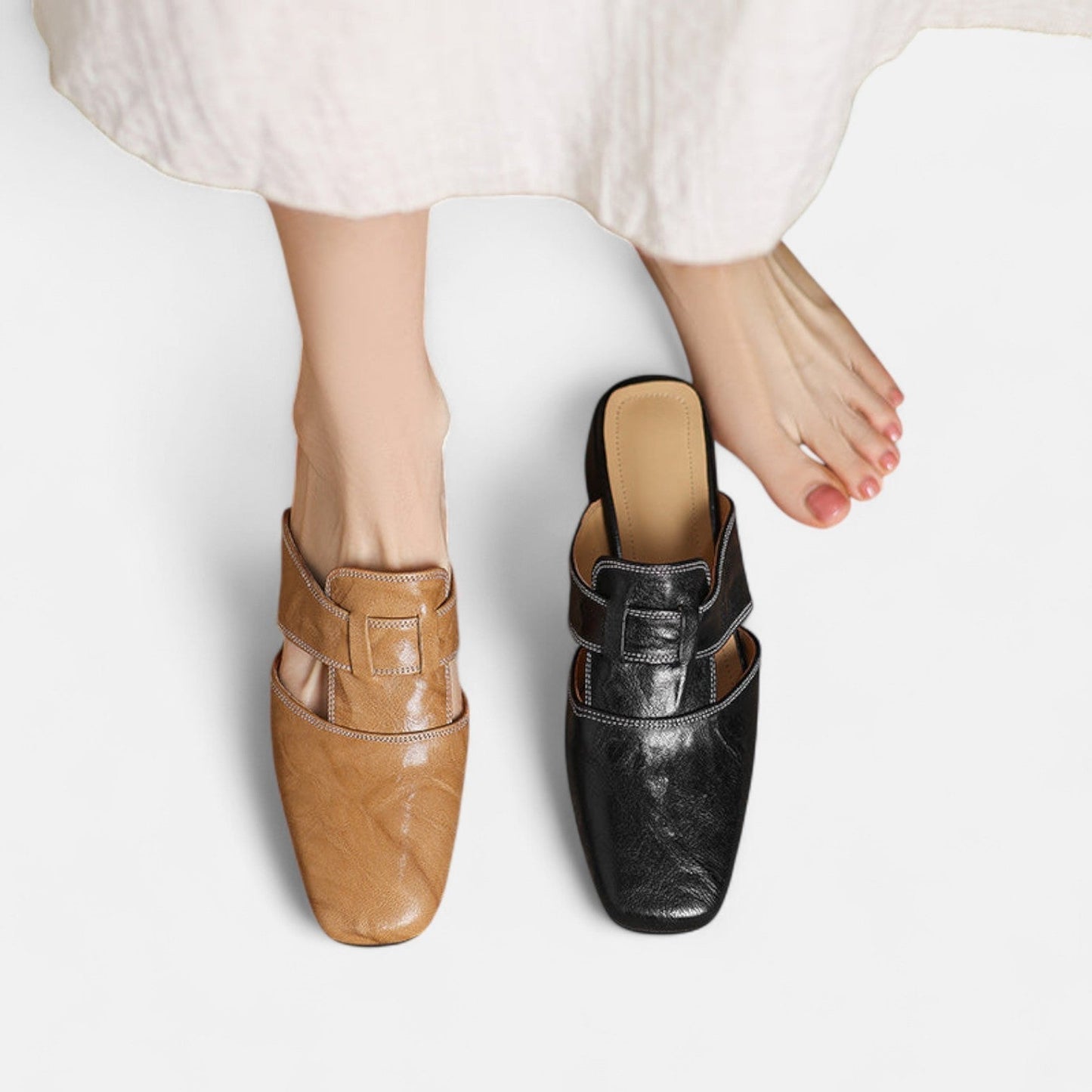 Margot | Cutout Cuir Talon Bloc Mules