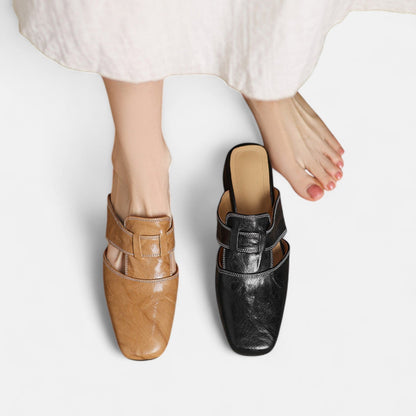 Margot | Cutout Cuir Talon Bloc Mules