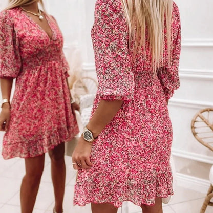 Luna | Floral Smocked Robe Mi-Longue