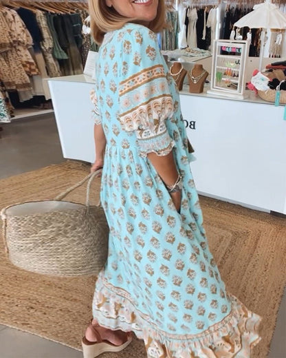 Celeste | Floral Col en V Robe Mi-Longue