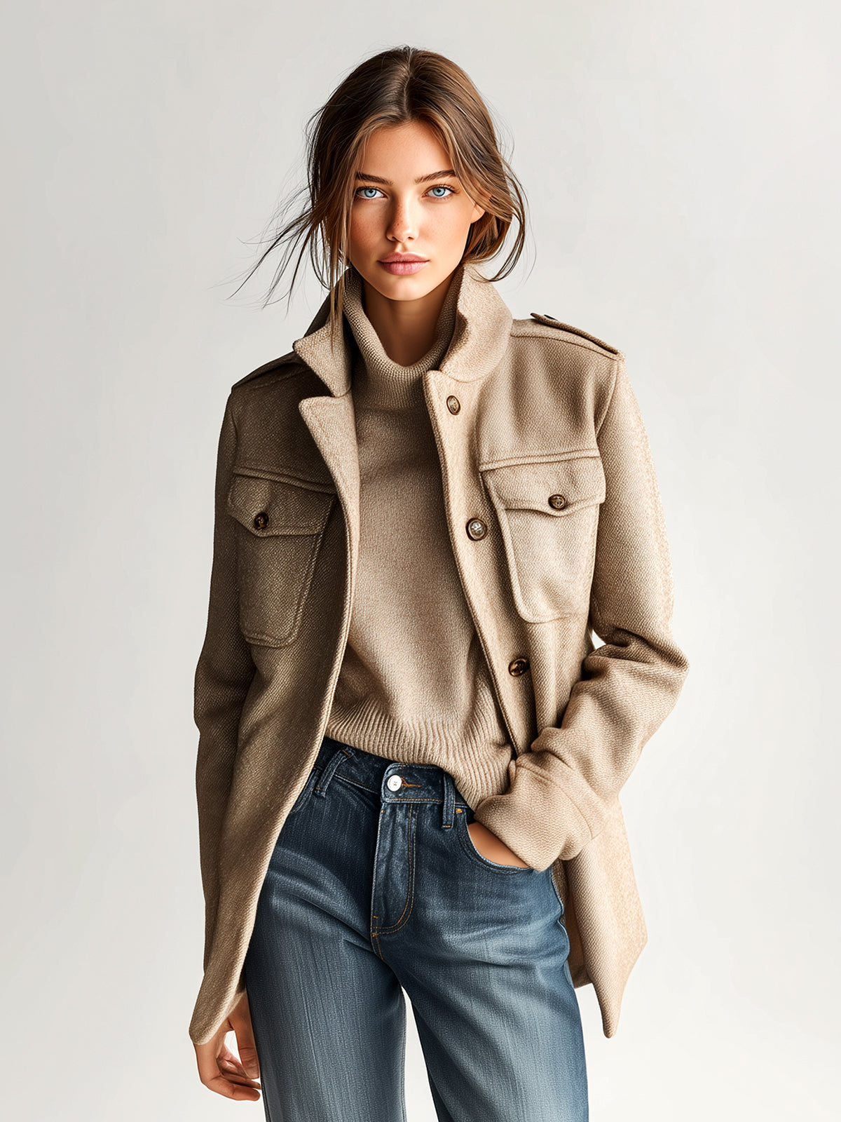 Manon | Manteau Court Militaire Kaki