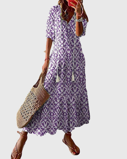 Paloma | Vintage Print Robe Mi-Longue