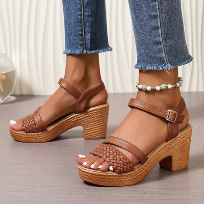 Delphine | Tressé Talon Bloc Sandales