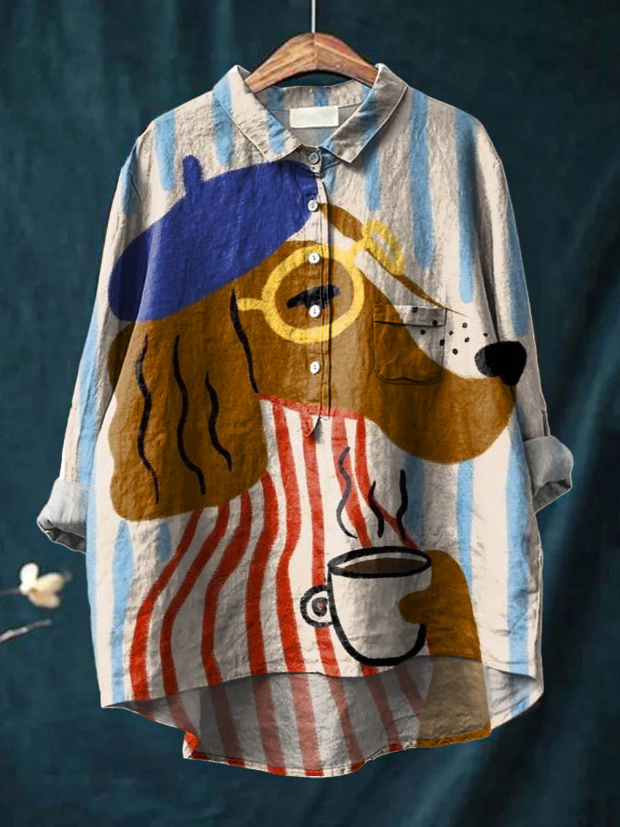 Noémie | Chemise Artistique Imprimé Chien & Café