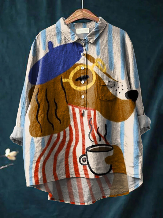 Noémie | Chemise Artistique Imprimé Chien & Café