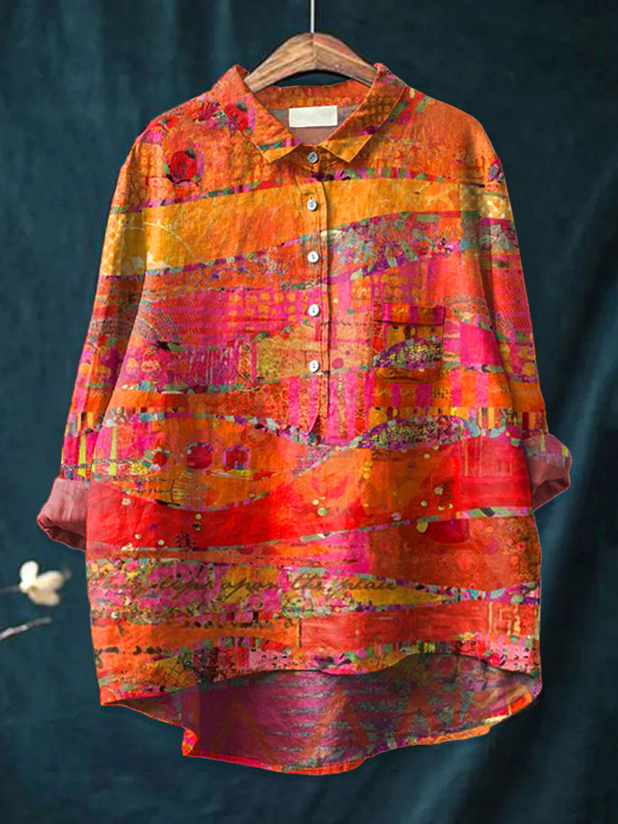 Camille | Chemise Lin Imprimé Artistique