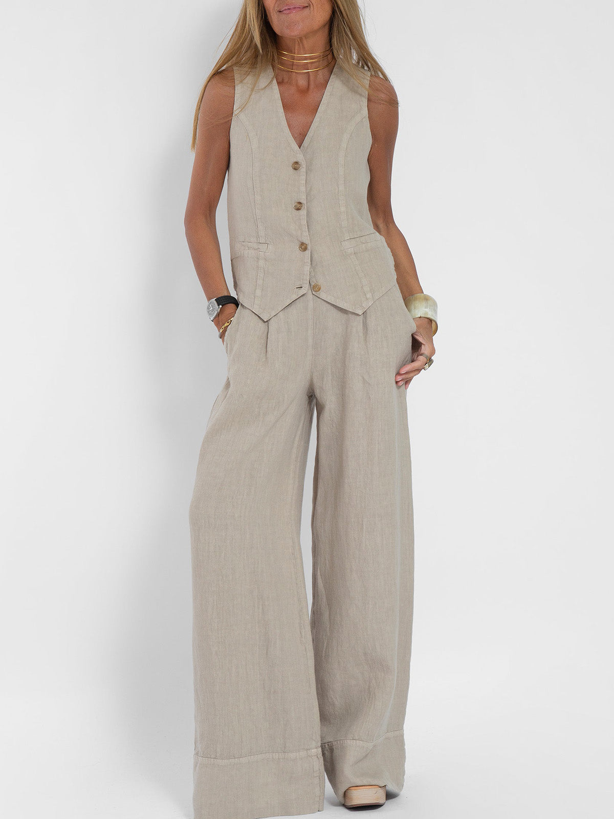 Inès | Ensemble Veste Boutonnée et Pantalon Large