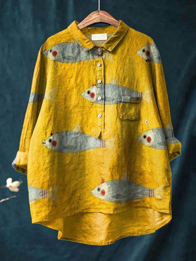 Capucine | Chemise Lin Imprimé Poissons