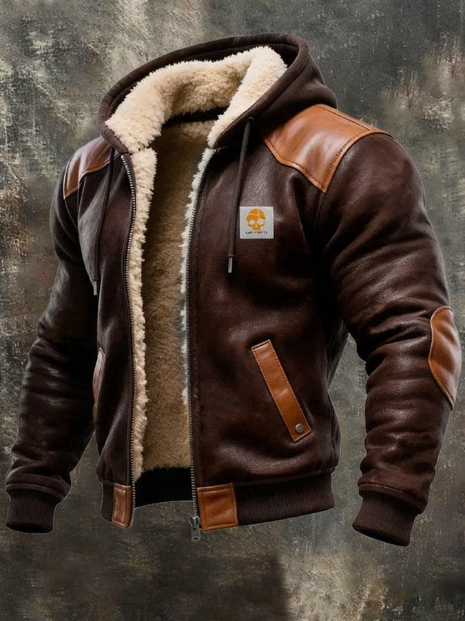 Élise | Veste Vintage Cuir Synthétique à Capuche