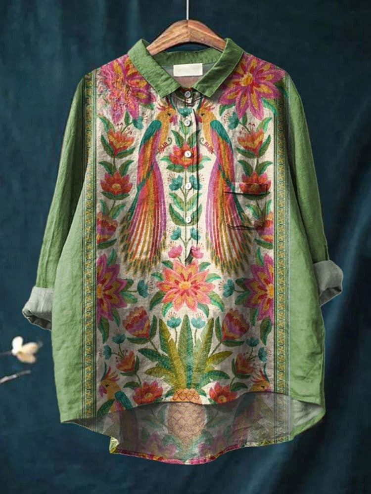 Éloise | Chemise Imprimé Paon Tropical