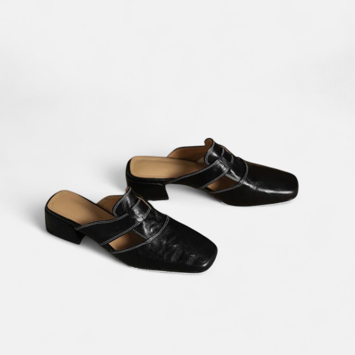 Margot | Cutout Cuir Talon Bloc Mules