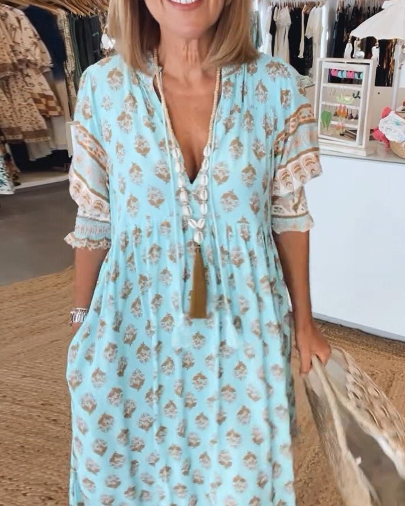 Isla | Floral Col en V Robe Mi-Longue