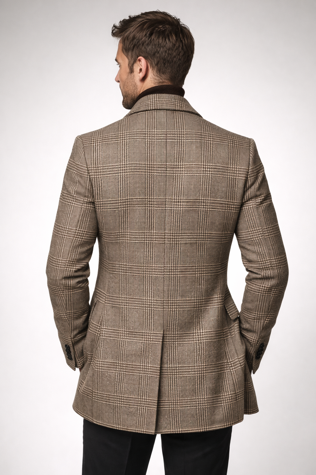Timothée | Manteau en Laine À Carreaux Taupe