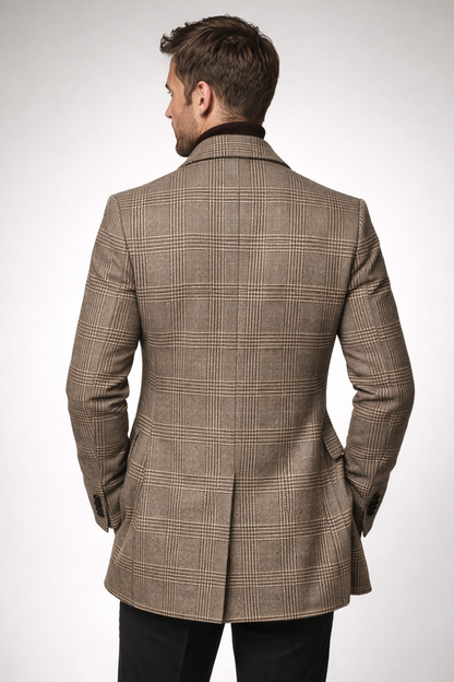 Timothée | Manteau en Laine À Carreaux Taupe