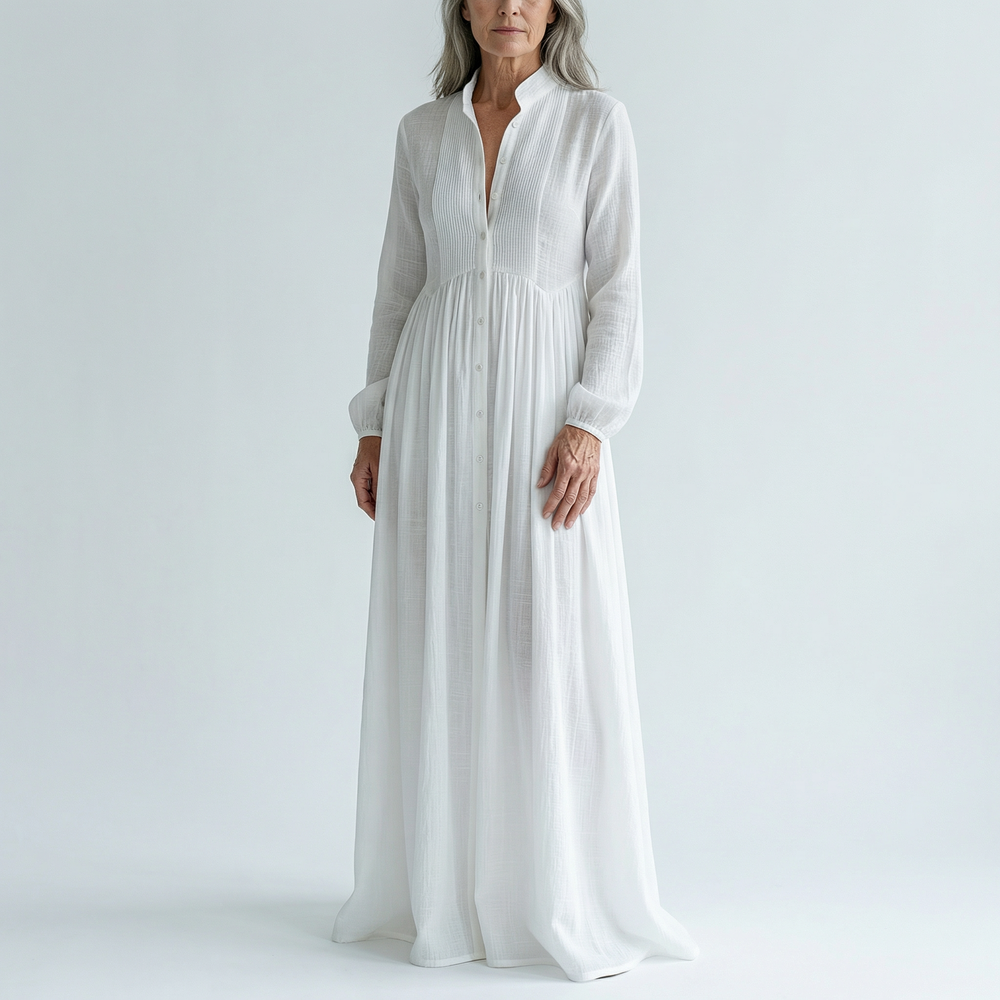 Céleste | Robe Maxi Minimaliste Patchwork en Coton-Lin