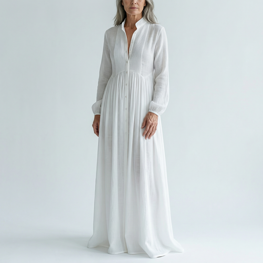 Céleste | Robe Maxi Minimaliste Patchwork en Coton-Lin